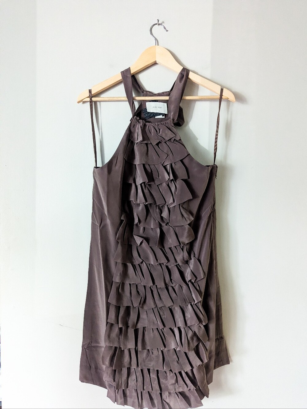 BHLDN Va Et Vien 100% Silk Brown Ruffle Dress